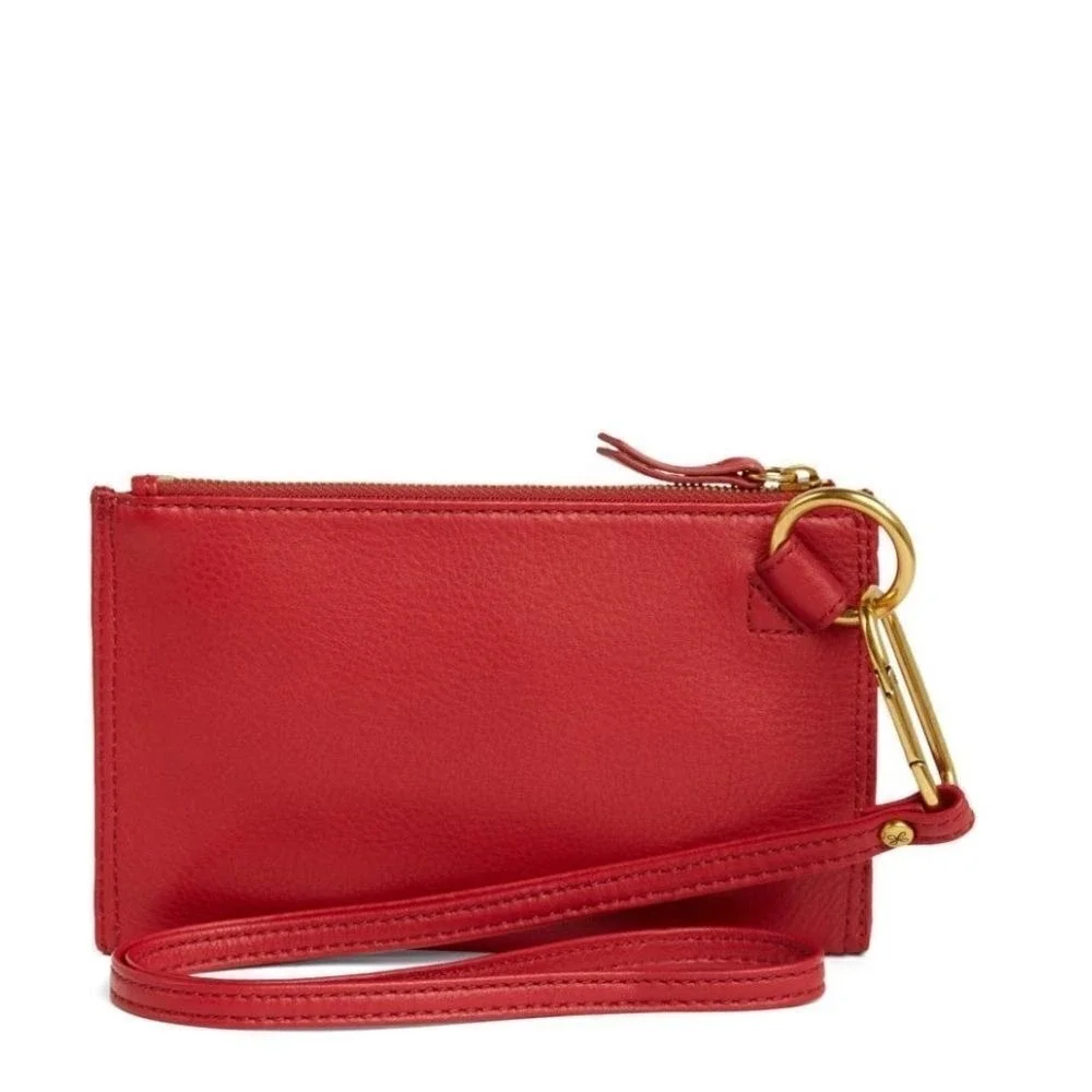 HOBO GO Tour Leather‎ Zip Pouch Bag, Wristlet, with Lanyard, Red/Gold, NWT